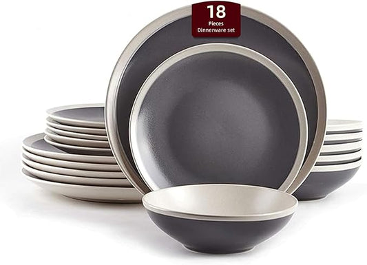 Rock Ridge Speckled Stoneware Dinnerware Set (18pc Set, Gray and Ivory)
