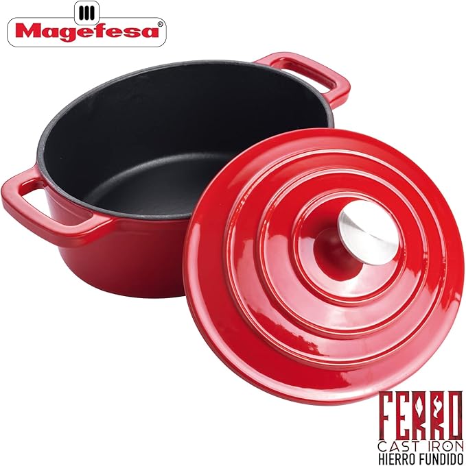 Magefesa FERRO 11-Inch Enameled Cast Iron Oval Dutch Oven with Lid, 3.5 Quarts, Superior Heat Retention & Distribution, Compatible with All Stovetops, Induction & Oven Safe