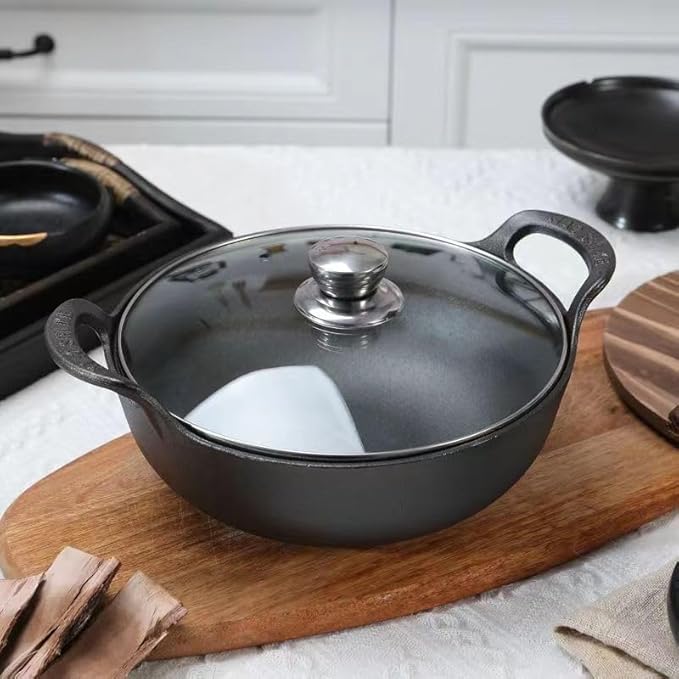 Cast Iron Wok with Handles, Grilling Wok, Use in the Oven, on the Stove, or on the Grill (Wok with Lid 11 inch)