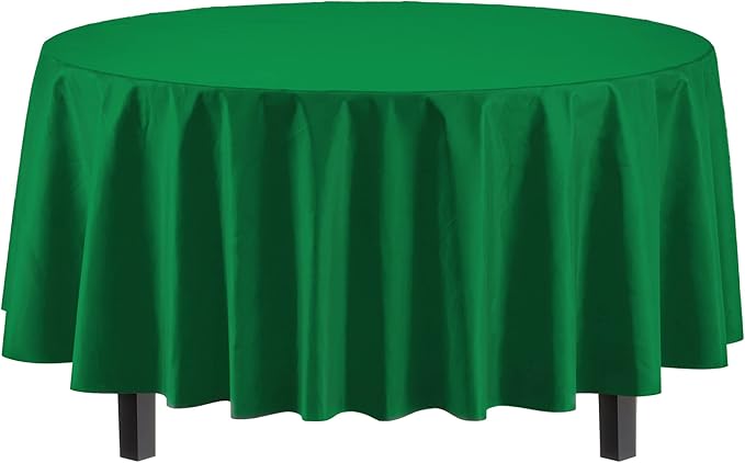 Party Solids 6-Pack Premium Plastic Tablecloth 84in. Round Plastic Table Cover - Emerald Green