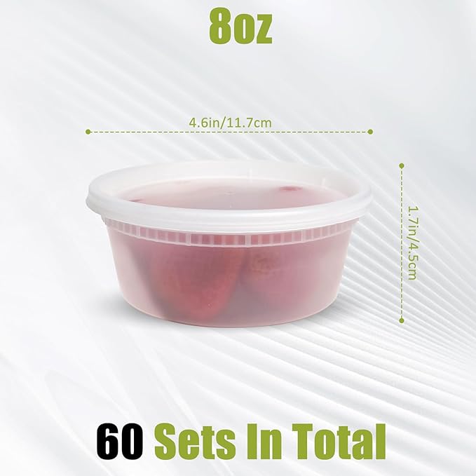 EASYTRIP [60 sets] 8oz Deli Containers with Lids竊똅ood Storage Container with airtight lid竊똏lastic Soup Containers with Lids Meal Prep/BPA Free/Freezer Safe/Dishwasher Safe/Microwave Safe/Stackable