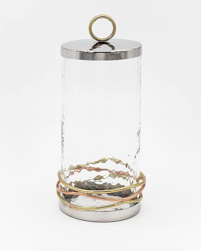 Godinger Canister Storage Container, Metal Wire Storage Canister with Gold Ring - 4X8