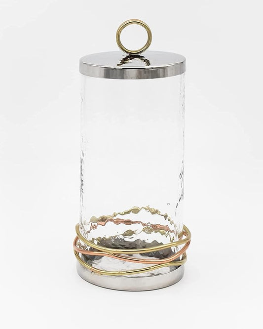Godinger Canister Storage Container, Metal Wire Storage Canister with Gold Ring - 4X8