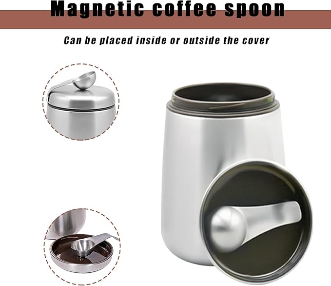 MEKBOK Coffee Canister,Airtight Stainless Steel Kitchen Food Storage Container with Date Tracker and Scoop for Grounds Coffee,Airtight Coffee Beans, Flour,Cereal,(18 OZ