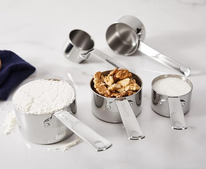 KEAWELL Premium 5-Piece Measuring Cups Set ??/4, 1/3, 1/2, 2/3, and 1 cup-18/10 Stainless Steel - Upscale, Durable, Stackable, Dishwasher Safe (Silver, 5PC Measuring Cups)