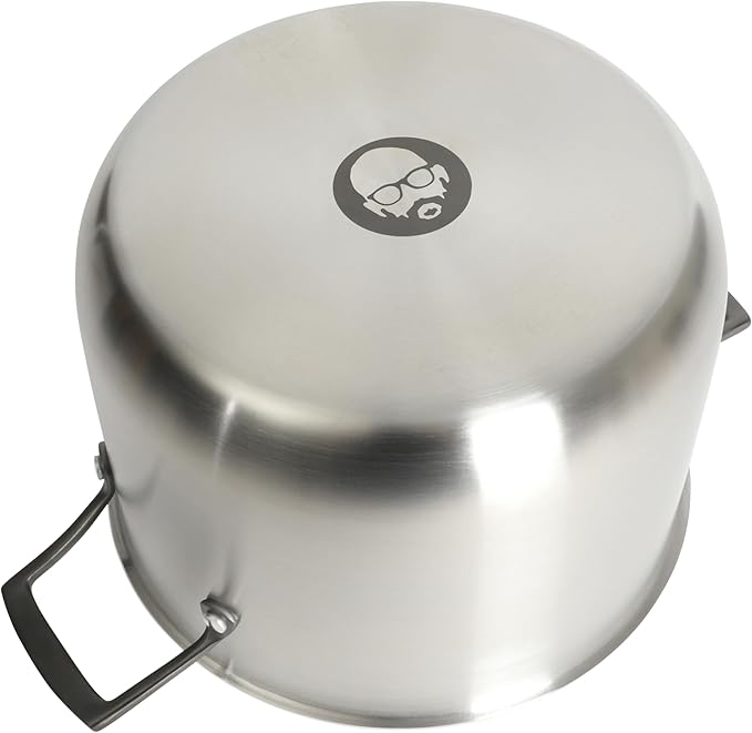 Babish 8 Quart Tri-Ply Stainless Steel Stock Pot with Glass Lid & Black Handles ??Dutch Oven, Oven Safe, Dishwasher Safe