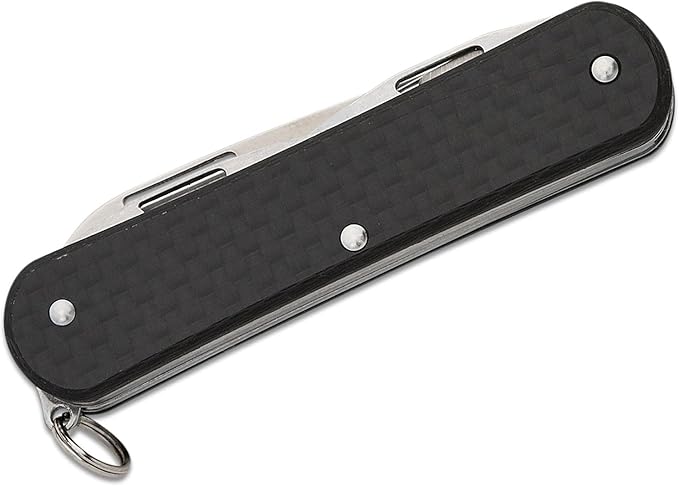 Fox Knives Vulpis FX-VP130-F4 Slipjoint Folding Knife 4-in-1 Multitool 2.17in Blade, Bottle Opener, Can Opener, Flat Head Screwdriver, Scissors - Compact Versatile Pocket Knife (Carbon Fiber)