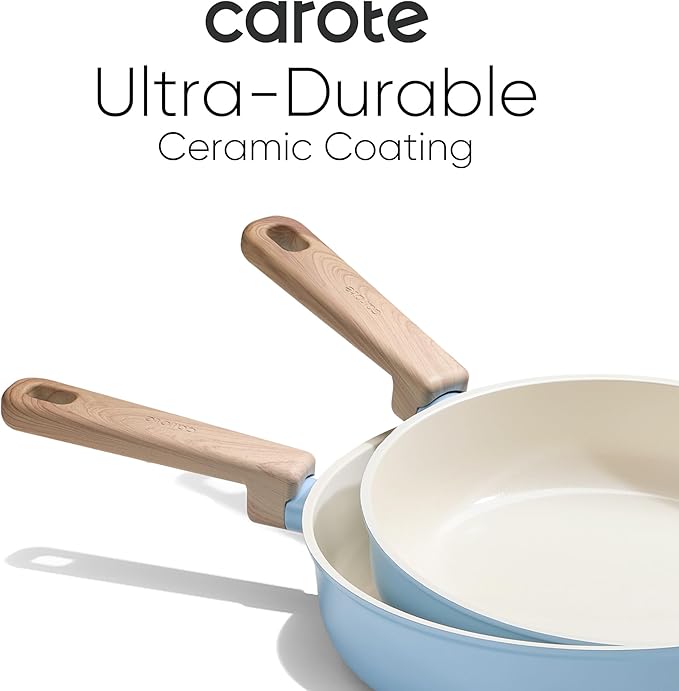 CAROTE 16pcs Ceramic Cookware Set, Pots and Pans Non Stick Kitchen Cookware Sets, Pots and Pans Set Cooking Set with Knife Set