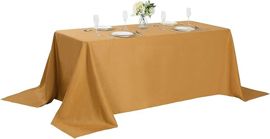 Cupuamon Rectangle Tablecloth 90x156 inch Washable Polyester Fabric Table Cloth for Wedding Party Dining Banquet Decoration（90x156, Gold）