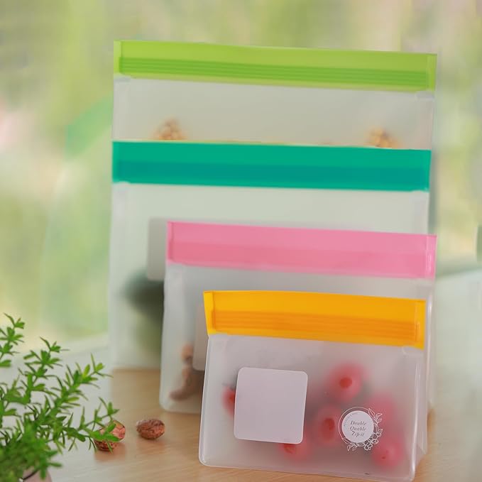 Reusable Food Storage Bags ??6-Pack Stand-Up, BPA-Free, Freezer, Dishwasher Safe & Eco-Friendly ??6 Gallon Bags ??Airtight Leakproof, Organization and Storage Baggies (Multicolor (Green))