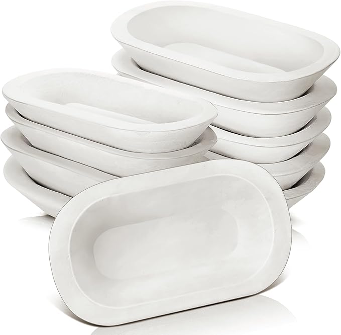 Nuogo 10 Pack Wooden Dough Bowls Bulk 8.5 Inch Rustic Dough Bowls for Wedding DIY Candle Home Crafts Making Farmhouse Fruits Supplies Decoration(White)