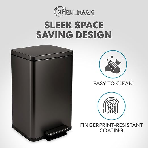 SIMPLI-Magic 13.2 Gallon (50L) Step Trash Can ??Kitchen Garbage Can with Slow-Close Lid ??Odor Control, Hands-Free, Easy to Clean, Brushed Stainless Steel