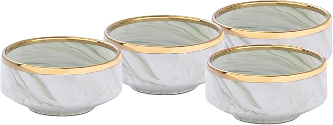 Fine China Artisan Marbled 20pc Dinner Set, Green with Gold Line