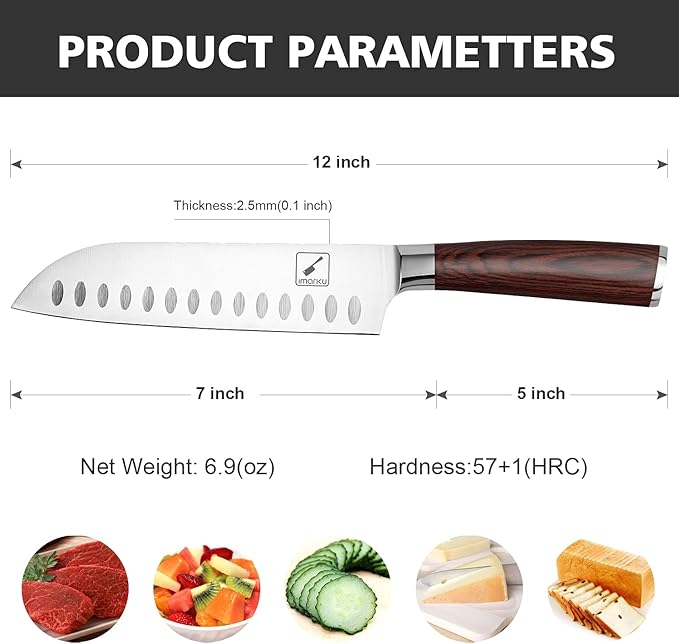 imarku Santoku Knife 7 inch Kitchen Knife Ultra Sharp Asian Knife Japanese Chef Knife, German HC Stainless Steel 7Cr17Mov, Ergonomic Pakkawood Handle, Christmas Gifts for Women/Men, Red