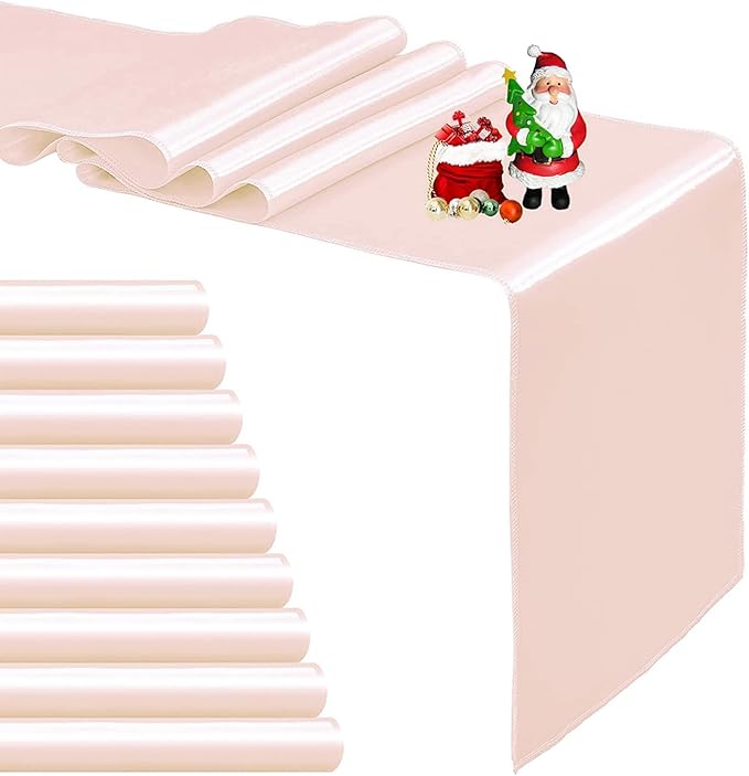 Pufogu 10-Pack Rose Gold Satin Table Runner 12 x 108 Inch Long Bright and Smooth Silk Fabric Table Runner for Wedding Banquet Birthday Party Decoration