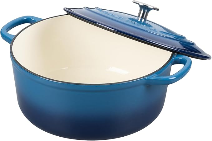 Enameled Cast Iron Dutch Oven Pot with Lid, 7 Quart, Round Dutch Ovens for Bread Baking, Bread Oven, Oven Safe up to 500째F, Lake Blue