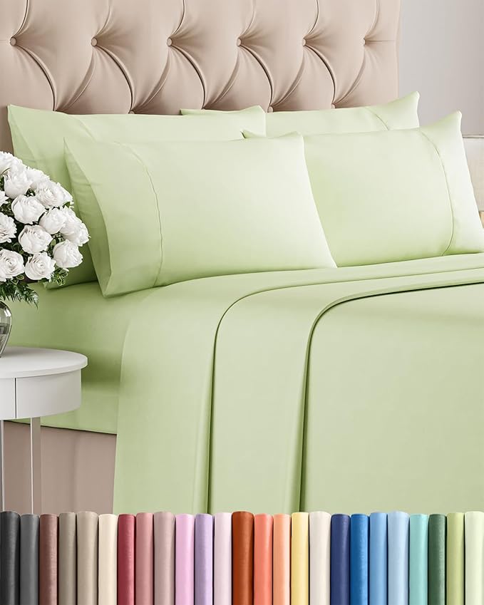 King 6 Piece Sheet Set - Cooling & Breathable Bed Sheets - Hotel Luxury Bed Sheets for Women, Men, Kids & Teens - Bedding with Deep Pockets & Easy Fit - Soft and Wrinkle Free - King Light Sage Sheets