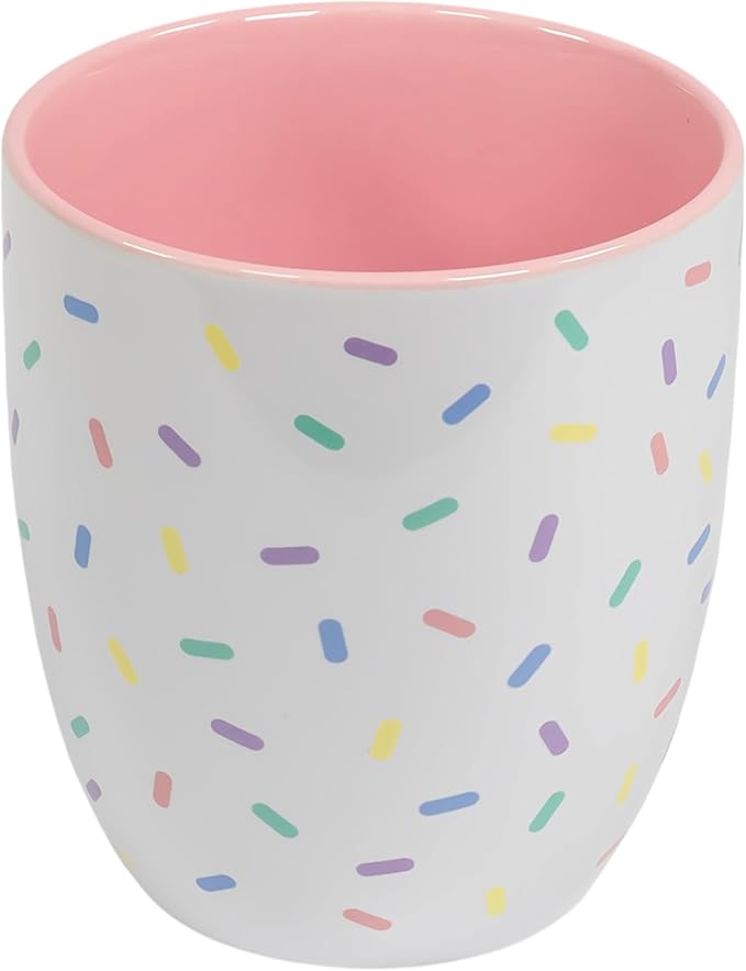Pastel Pink Cute Coffee Mug with Sprinkles | Birthday Cake Coffee Cup Gift | Large White Ceramic Cup | Ice cream and Dunkin Donuts Coffee Mugs | Cherry Blossom PS