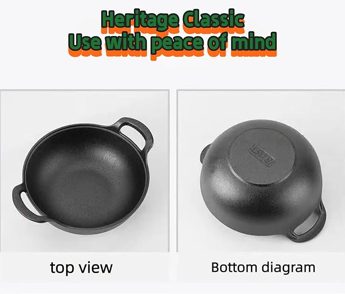 cast iron Dutch oven large-capacity pot with lid is used for baking bread and stewing meat-heavy-duty casting cooker iron pot is used for stewing, baking and bread baking.(Wooden lid, 7.9in*3in)
