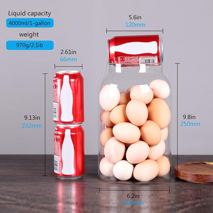SAIOOL Egg Jar,kitchen canister竊?1 Gallon Large Glass Food Storage Jars with Airtight Lid, Clear