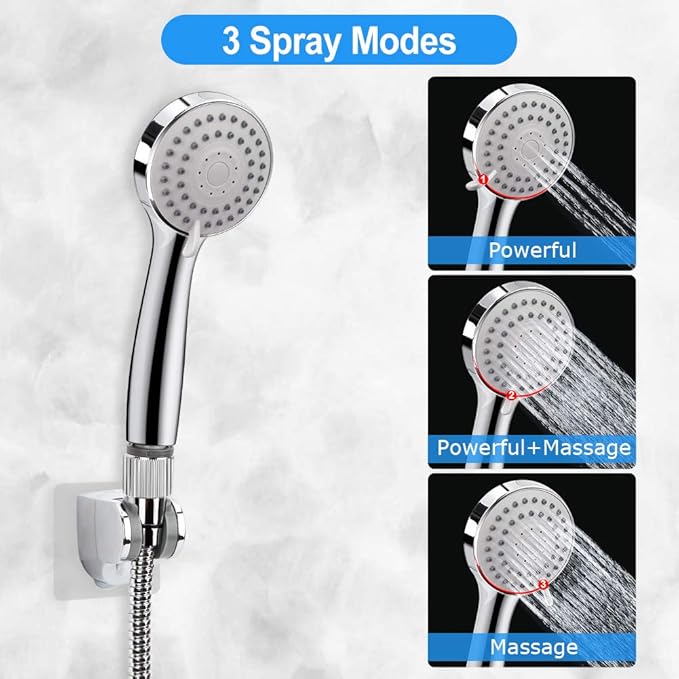 Shower Head, Kaqinu 10'' High Pressure Rainfall Shower Head/Handheld Showerhead Combo with 11??Extension Arm, Anti-leak Shower Head with Holder/Hose, Flow Regulator - Chrome