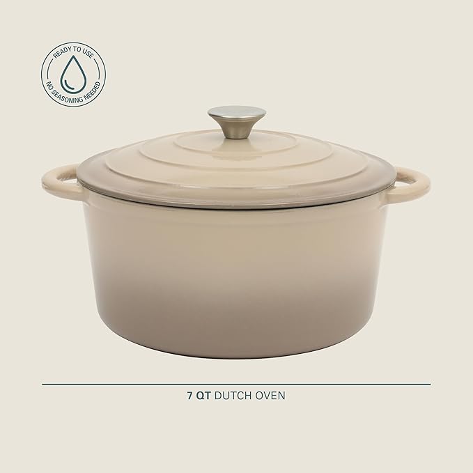 Gibson Home Addlestone 7 Qt Enameled Cast Iron Dutch Oven Pot with Lid ??Round, Oven Safe to 500째F, Ideal for Bread Baking & Stews - Gradient Taupe