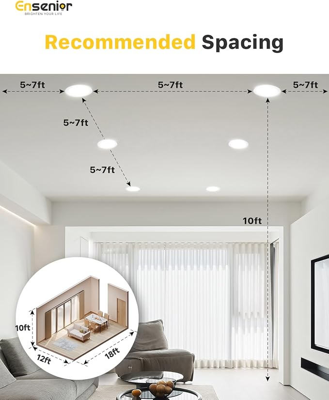 Ensenior 4 Pack 6 Inch LED Recessed Light, Dimmable, 5000K Daylight, 1200LM High Brightness, 12W 120V, 2 Pin, ERL-12X-ETL, Damp Rated, Ultra-Thin Canless Wafer Ceiling Light - ETL & FCC & IC