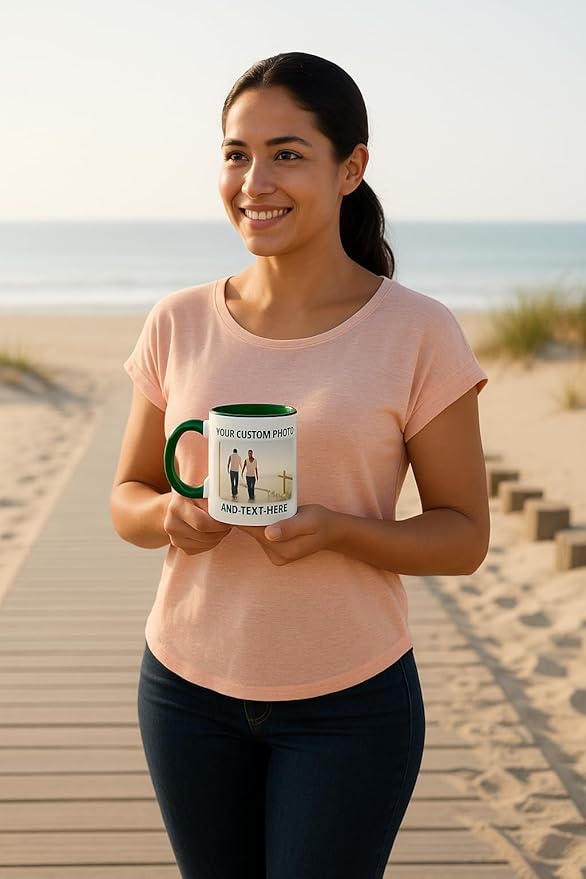Personalized Coffee Mug | Custom Photo, Text, or Logo Cup (11oz, Forest Green Rim, Inner, and Handle) |Dishwasher & Microwave Safe |Unique Gift for Men & Women ?밫aza Personalizada