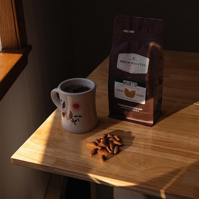Fresh Roasted Coffee, Amaretto Flavored Coffee,5 lb, Medium Roast, Kosher, Ground