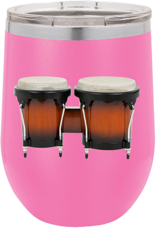 Bongos Wine Tumbler, Bongos Gift, 12oz Stainless Steel Wine Tumbler, Gifts For Him, For Her, For Boys, For Girls, Birthday, Christmas Gift idea (Pink)