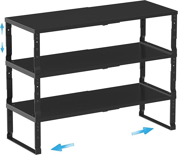 Expandable Spice Rack Organizion for Kitchen Cabinet, Seasoning,Bathroom Organizer Display Shelf, Stackable Multi-Purpose Shelves.Easy-to-Install竊?Packs/Black,Medium