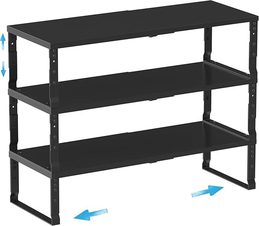 Expandable Spice Rack Organizion for Kitchen Cabinet, Seasoning,Bathroom Organizer Display Shelf, Stackable Multi-Purpose Shelves.Easy-to-Install竊?Packs/Black,Medium