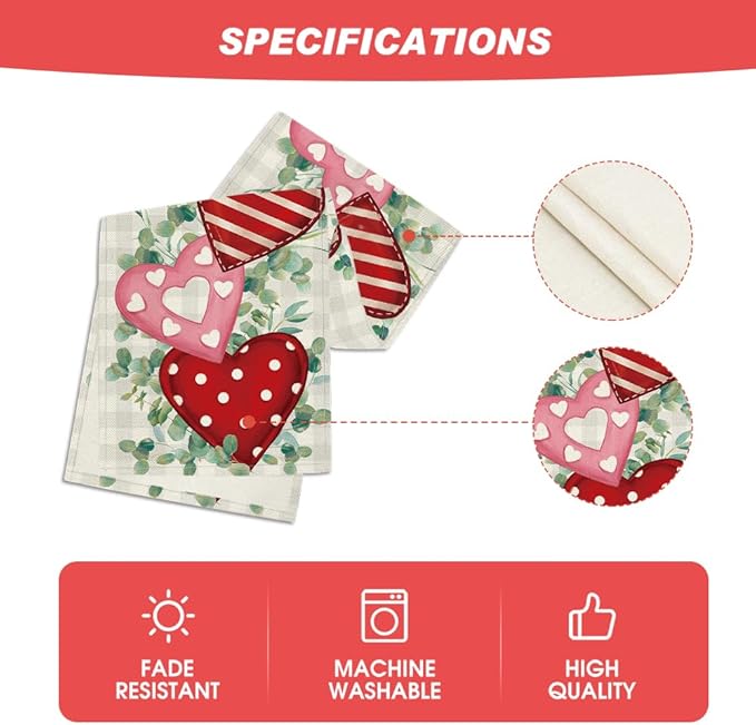 Artoid Mode Eucalyptus Polka Dot Hearts Valentine's Table Runner, HoliKitchen Dining Table Decoration for Home Party 13x60 Inch