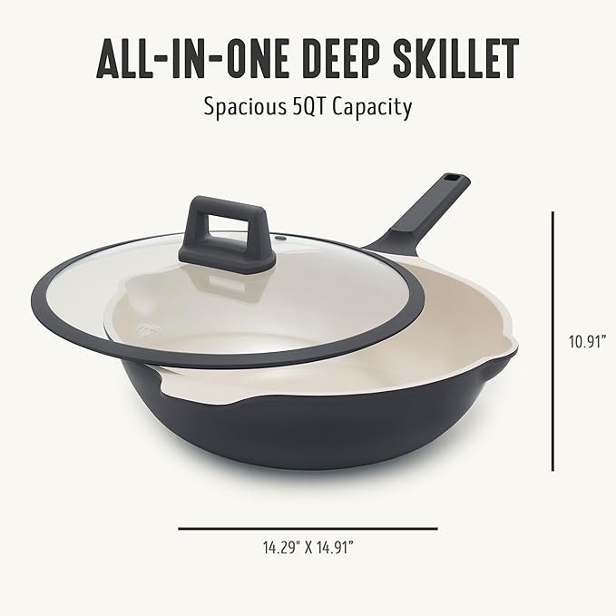 GreenLife Nonstick 12??(5QT) All in One Deep Skillet Wok with Lid, PFAS-Free Non-Toxic Ceramic Multi-Purpose Pan, Induction, All Stovetop, Egg, Stir Fry, Saute, Stay Cool Handle, Graphite