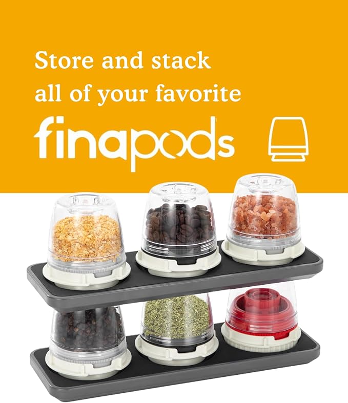 FinaMill Slate Trio Stackable Tray ??Spice Rack for 3 FinaMill Pods, Durable Kitchen Organizer for Spice Grinder, BPA-Free, Easy to Clean, Keeps Spices Neat and Accessible, Home and Kitchen Gift Ideas