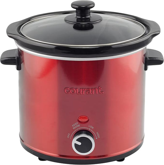 Courant 3.2 Quart Slow Cooker - Red, Removable Ceramic Insert & Glass Lid With Three Temperature Settings