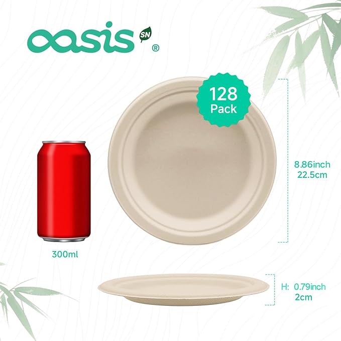 ?윻 ?뿙?뿻?뿰?뿵, ?윮?윯?윺-?뿣?뿮?뿰?뿸 Compostable Paper Plates, Heavy-Duty Biodegradable Disposable Dish Made from Bagasse, Perfeck for Snacks, Desserts, Party, Wedding and More (Nature)