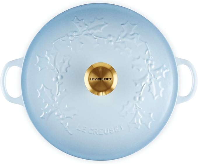 Le Creuset Enameled Cast Iron Holly Collection Traditional Chef's Oven, 4.5 qt., Coastal Blue with Gold Knob