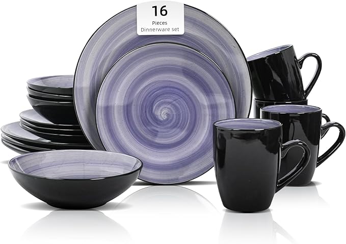 Stoneware Sonoma 16pc Dinnerware Set, Black + Speckled Spin Wash Cobalt Blue