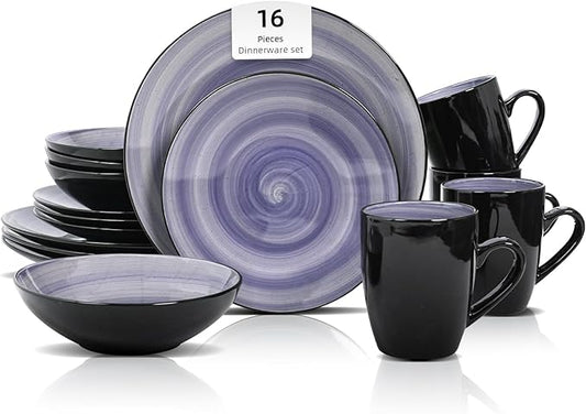 Stoneware Sonoma 16pc Dinnerware Set, Black + Speckled Spin Wash Cobalt Blue