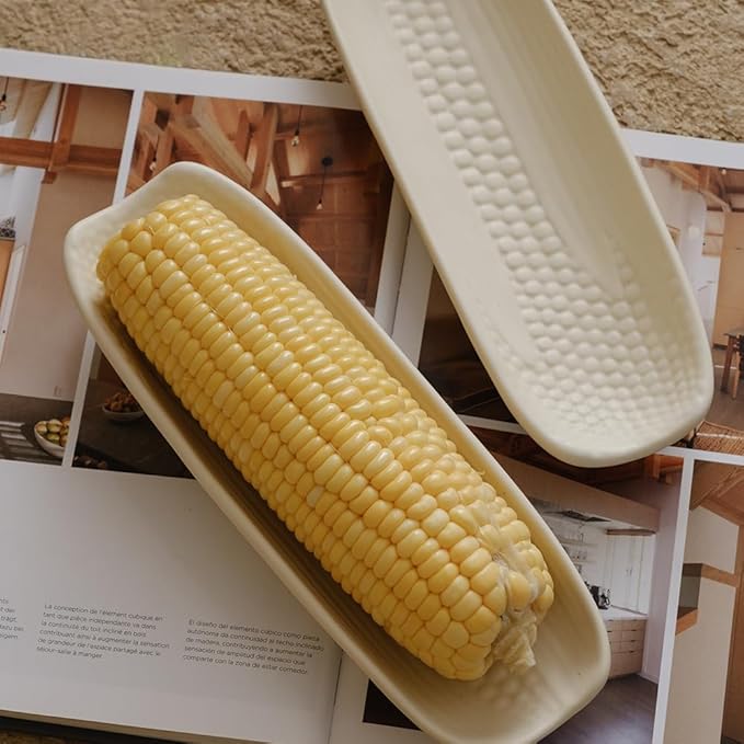 WENSHUO Ceramic Corn Cob Holders, Corn Dishes Set of 4, Microwave Safe, L9 * W3, Matte Cr챔me (Matte Cr챔me)
