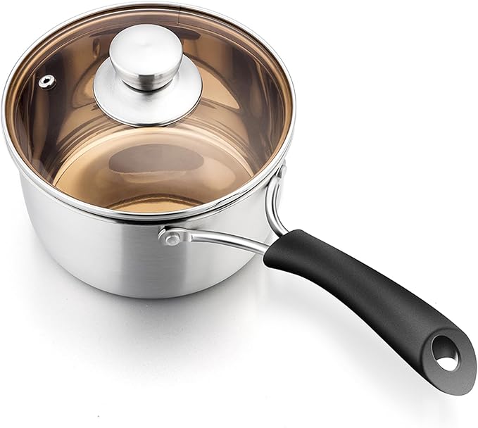 P&P CHEF 3 Quart Saucepan Small Pot, Stainless Steel Saucepan with Lid, Small Sauce Pan for Home Kitchen Restaurant Cooking, Visible Glass lid & Bakelite Heat-Proof Handles,Dishwasher Safe, 1 Pc