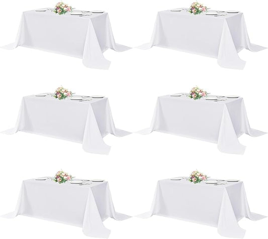 sancua Rectangle Tablecloths 6 Pack - 90x156 Inch - White Washable Fabric Cloth Table Cloth, Large Reusable Polyester Table Covers for Wedding, Party, Birthday, Banquet