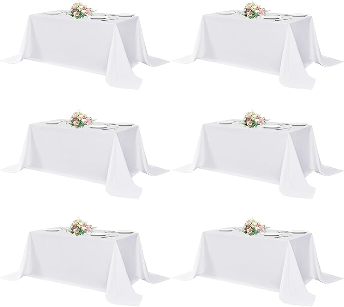 sancua Rectangle Tablecloths 6 Pack - 90x132 Inch - White Washable Fabric Cloth Table Cloth, Large Reusable Polyester Table Covers for Wedding, Party, Birthday, Banquet