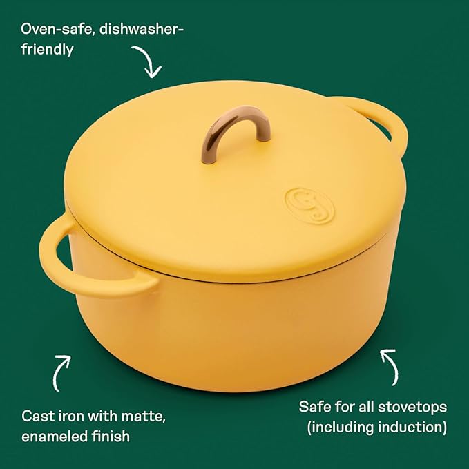 Great Jones Dutch Baby Dutch Oven with Lid (Mustard, 3.5-Quart) | Enameled Cast Iron, Round Shape | Safe for Stovetops & Ovens up to 500째F | Space-Saving & Dishwasher-Friendly | Small-Batch Cooking