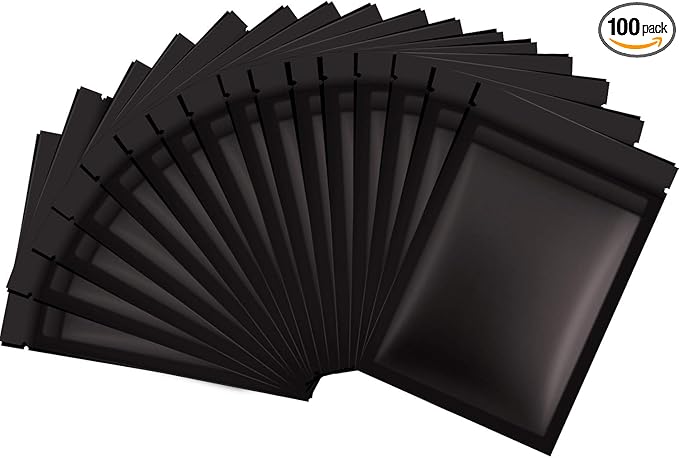 Blulu 100 Pieces Resealable Foil Proof Bags Scent Proof Flat Pouch Clear Smell Sealable Packing Bags Iridescent for Food Storage Snack Jewelry(2 x 3 Inches,Black)