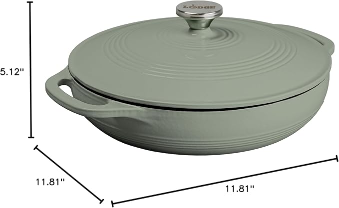 Lodge 3.6 Quart Enameled Cast Iron Covered Casserole with Lid ??Dual Handles ??Oven Safe up to 500째 F or on Stovetop - Use to Marinate, Cook, Bake, Refrigerate and Serve ??Desert Sage