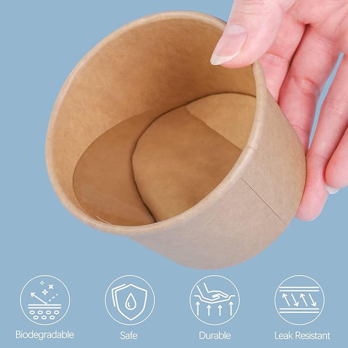 Ruisita 50 Pack Heavy Duty Soup Containers with Lids Ice Cream Bowls with Lids and Spoons 8 Ounces Disposable Bowls Ice Cream Sundae Cups Kraft Paper Cups with Lid Soup Containers To Go, Brown