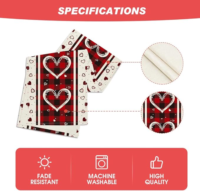 Artoid Mode Buffalo Plaid Love Hearts Valentine's Day Table Runner, Seasonal Kitchen Dining Table Decoration for Indoor Home Party 13x120 Inch