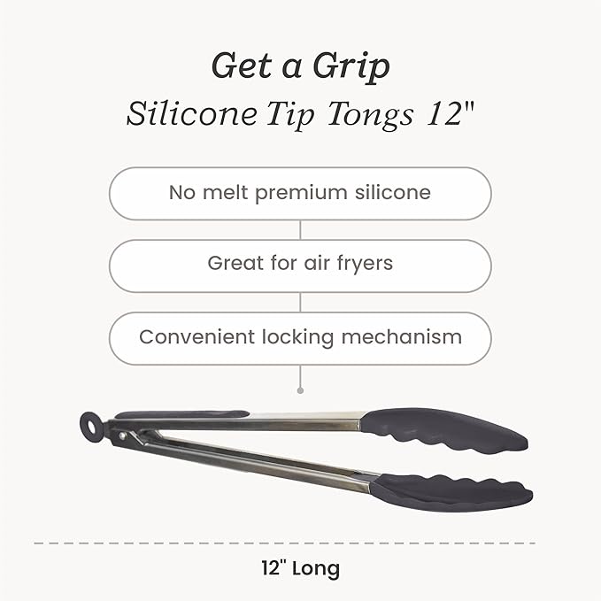 StarPack Premium Silicone Kitchen Tongs 12-Inch - Stainless Steel with Non-Stick Silicone Tips, High Heat Resistant to 600째F, For Cooking, Serving, Grill, BBQ & Salad (Stormy Grey)